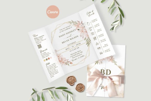 Download Gatefold Wedding Invitation Pink Floral - Old Collection