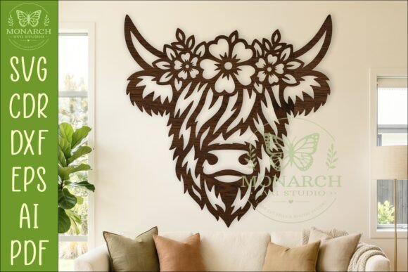 Download Floral Highland Cow Wall Sign SVG Decor - Premium Bundle
