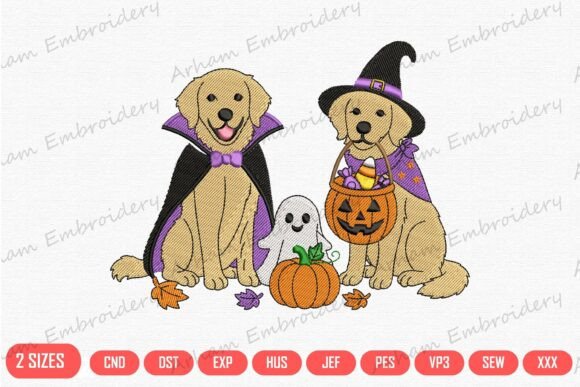 Download Halloween Golden Retriever with Pumpkin - Old Collection